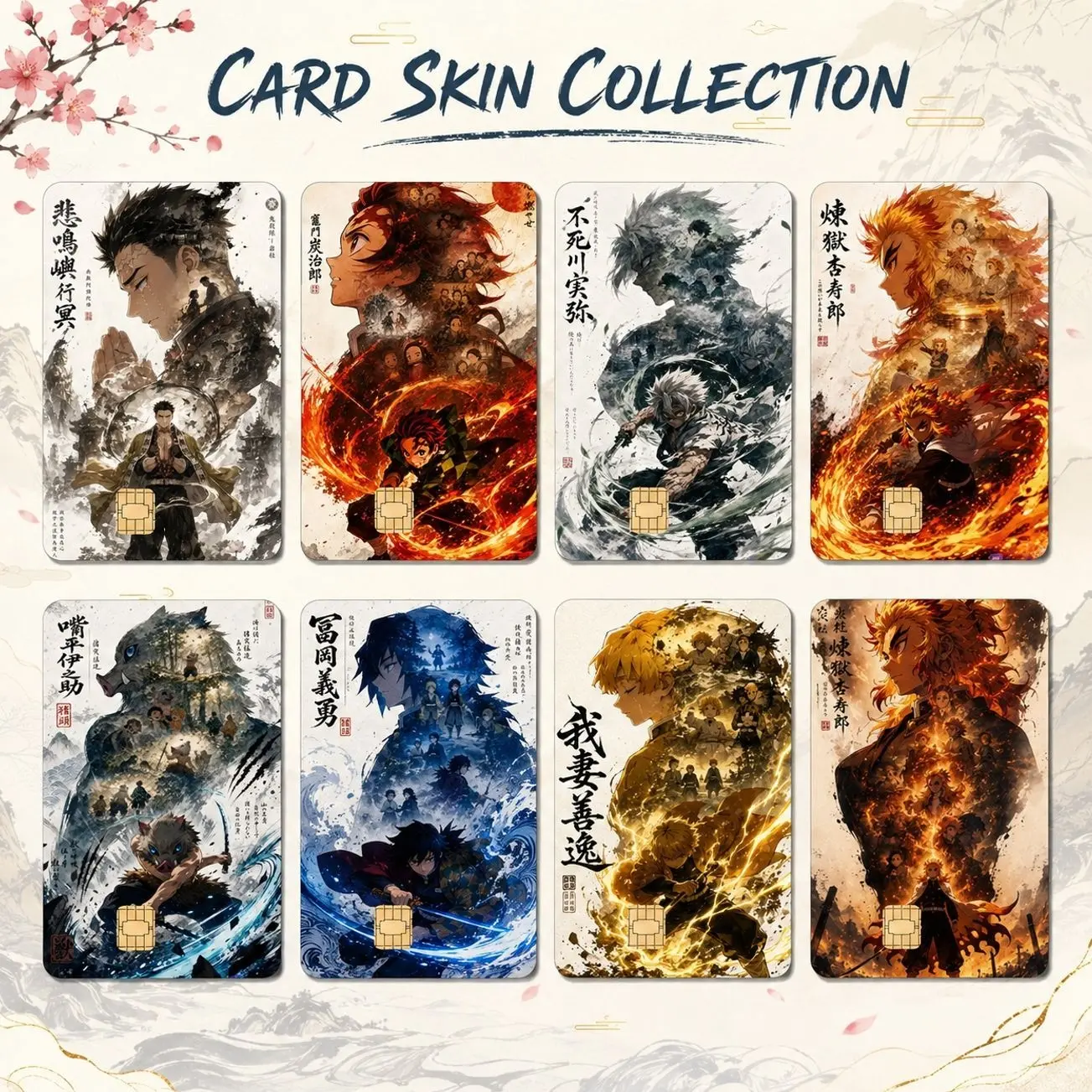 Demon Slayer Anime Card Skin, Tanjiro Rengoku Giyu Zenitsu Inosuke Sanemi Gyomei Credit Debit Card Vinyl Sticker Cover