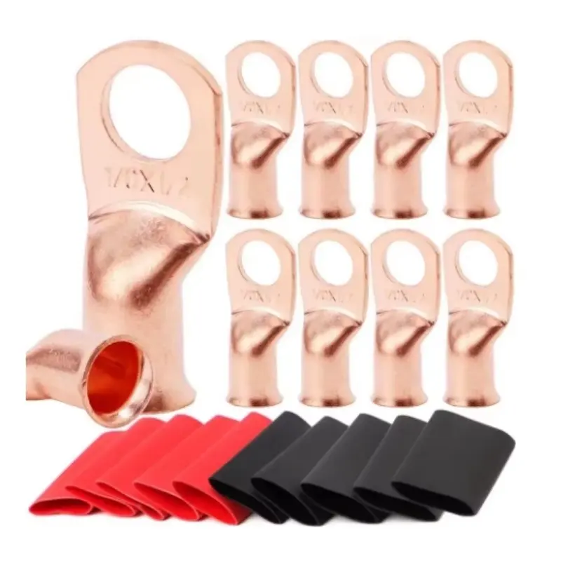 20pcs Copper Terminal Connectors, AWG 2 4 6 8 1/0 2/0 Ring Lug With Shrink Tubing 10Battery Cable Lugs, With 10 Shrink Tubing, Wire Terminal Connectors, Terminals And Tubing