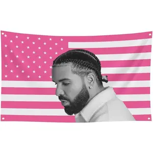 Rapper Drake Pink America Flag  Funny Tapestry For Decorate Clubs Concerts Bars University Dormitories Living Rooms Bedrooms,with   Brass Grommets for Easy Hanging Decoration Gift Trip