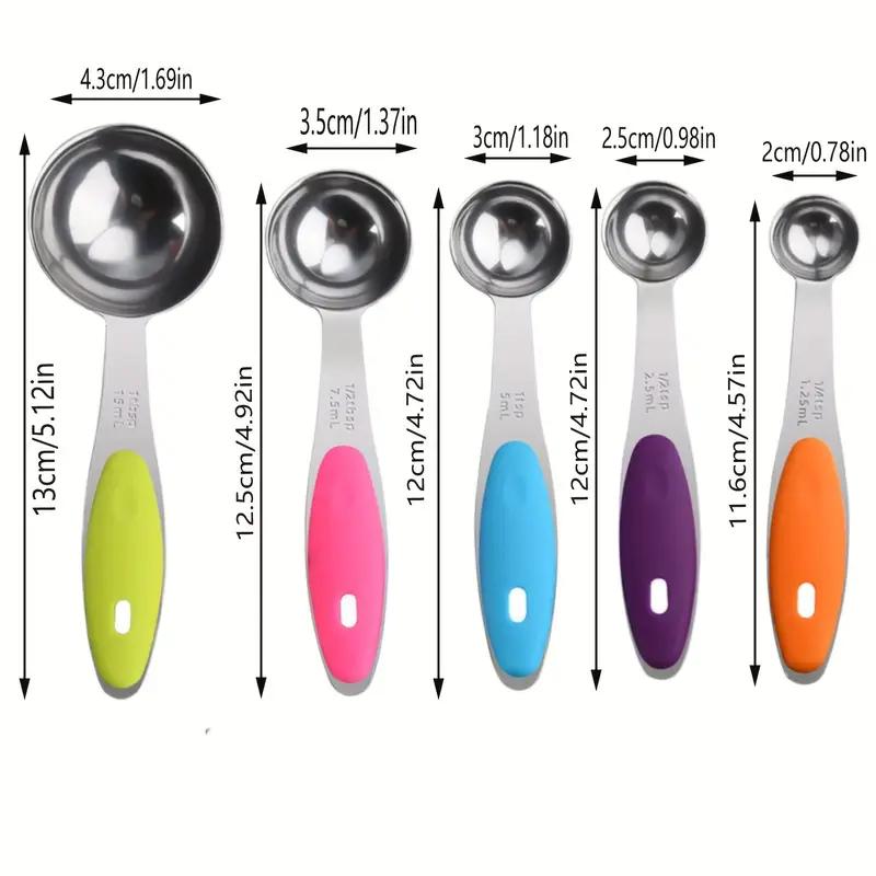 Colorful 5-Piece Measuring Spoon Set with Comfortable Silicone Grip Handles for Accurate Liquid Measurement stackable cup