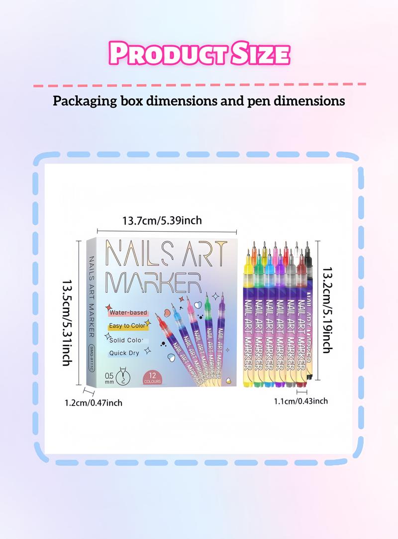 12-Color Nail Art Marker Set: Micro-Tip Waterproof Pens, Lasts 7-14 Days | DIY Salon Gel Nails at Home Kit for Beginners | Valentine‘s Day, Prom, Wedding Gift for Kids, Teens, Adults | with Free Video Tutorial