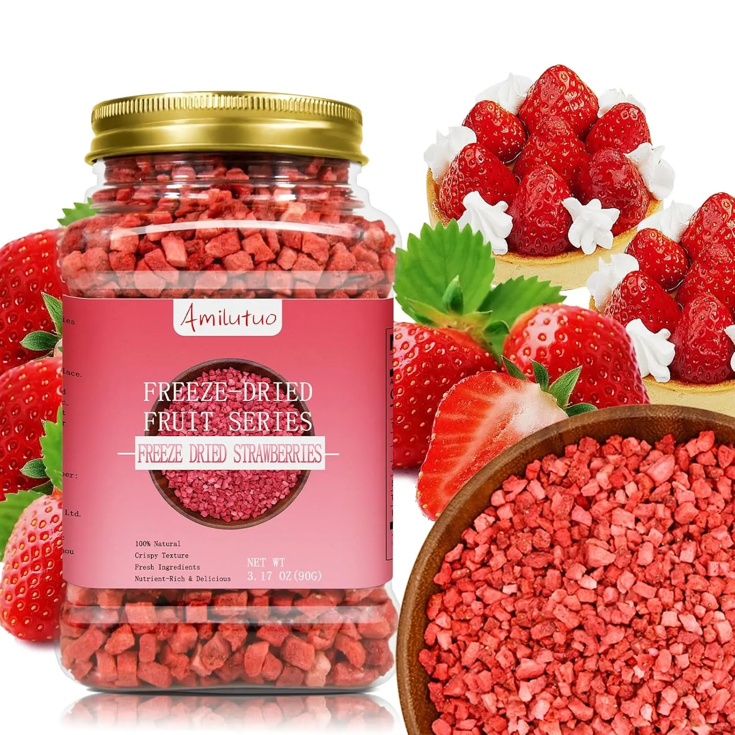 BRIX Freeze Dried Strawberry Halves | 100% Natural Dried Strawberries 75g | Great Taste Award Dried Fruit | Non-GMO, Gluten Free, Vegan & Vitamins Retained