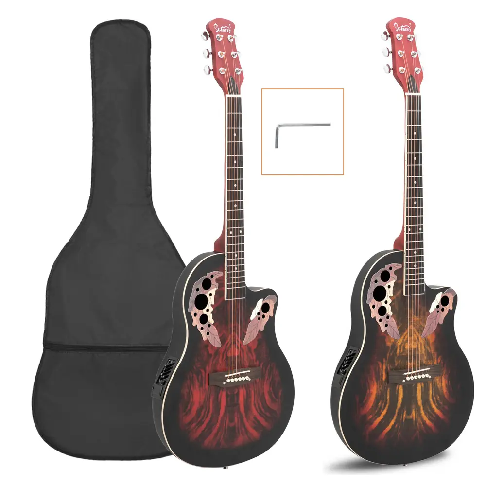 41-in Full-Size Cutaway Acoustic-Electric Guitar for Beginners, Sunset Red Finish, Grape Voice Hole, Lightweight Design - Kids Set with Stand & Cover, Affordable Wholesale Option