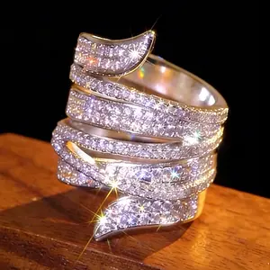 Sparkling Multi-Layer Spiral Ring Cocktail Party Ring for Her Chunky Statement Silverly Tone Hiphop Ring Full Cubic Zirconia Sparkling Jewelry Daily Party Wear Accessory Gift for Him Her Christmas New Year Valentine