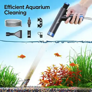 SEAOURA Aquarium Siphon Pump Gravel Cleaner Manual Fish Tank Vacuum Kit with Air Push Button Efficient Sand Washing & Fish Manure Removal Easy Siphon Hose for Freshwater Aquariums Mess-Free Water Changer & Debris Cleaning Tool Full Brackets
