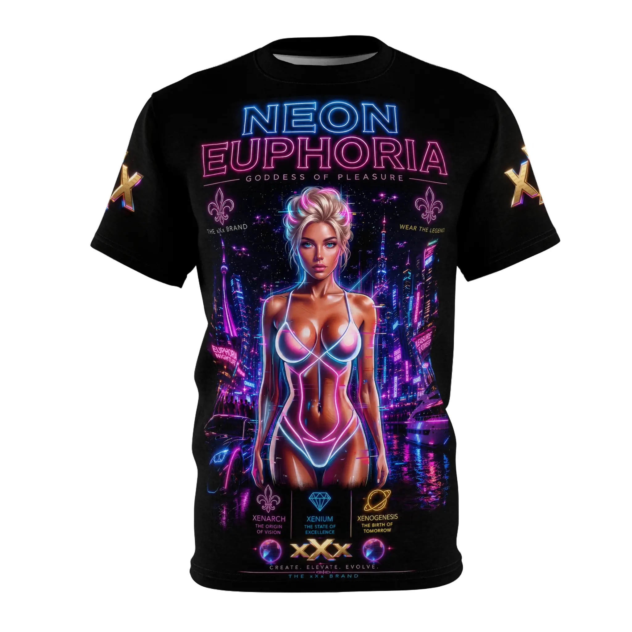 Neon Euphoria Limited Edition Cyberpinup Tee — Goddess of Pleasure Graphic Shirt