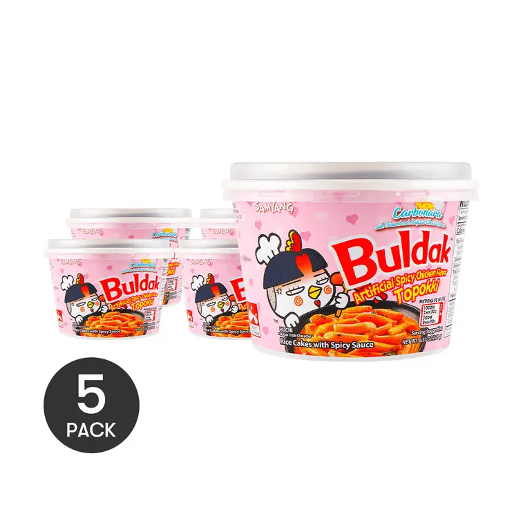 SAMYANG Korean Buldak Carbonara Topokki - Spicy Chicken and Cheese Flavor,6.31oz Insant Food, Spicy Buldak Tteokbokki Rice Cakes, 1Pack/3Packs/5Pacls Family Size Party Pack Instant
