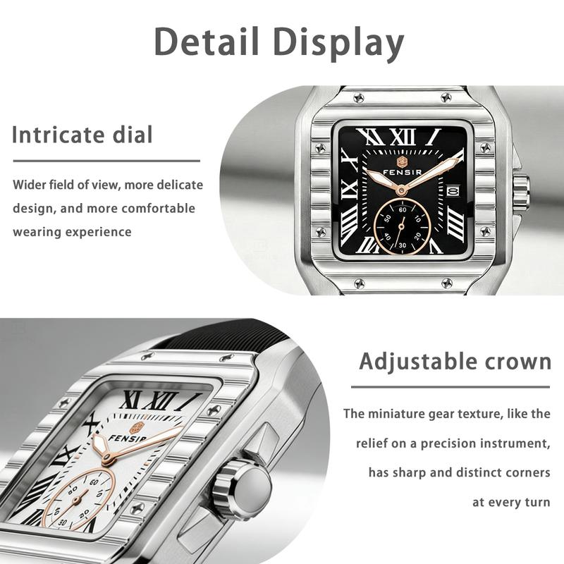 Unisex Classic Square Roman Numerals Silver Analog Water Resistant Watch Suitable For Women Men Stainless Steel Strap Date Display Casual Wristwatch