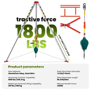 Confined Space Tripod Kit, 1800 lbs Winch, Rescue Tripod with Winch Mount and Long Steel Wire, Adjustable Winch Stand for Fall Protection & Rescue Operations