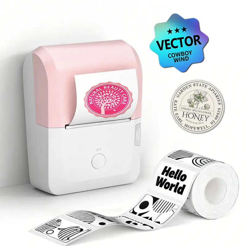 Mini Label Sticker Printer, 2 Inch Barcode Portable Printer, Thermal Label Printer For Address, Clothing, Warehouse, Mailing, Flower Shop, Compatible With Phone & Laptop(Pink), Portable Inkless Label Makers