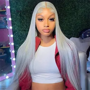 Bling Hair Sliver Grey Bone Straight Human Hair Lace Front Wigs 13x4 Transparent Lace Frontal Wigs Gray Straight Human Hair Wig Colored for Women Silvery Gray Wig Pre Plucked with Baby Hair Grey Straight Lace Front Wig