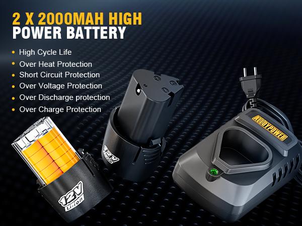 Cordless Electric Ratchet Wrench Set, 60Ft-lbs, 12V Extended Cordless Ratchet Wrench 3/8", 6 Sockets, 1/4" Adapter, Forward/Reverse Switch, 2 Batteries, 1/2" Adapter