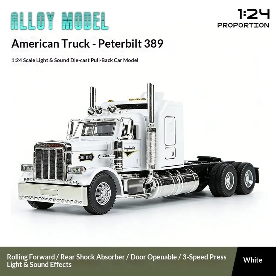 Metal Diecast Semi Truck & Trailer Toy Set, Friction-Powered Pull Back Vehicles with Lights and Sounds, Miniature Realistic Scale Detail Trucks for Boys Age 4-8, Friction-Powered Trucks