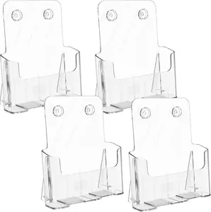 MaxGear Acrylic Brochure Holder 8.5x11 inch, Clear Plastic Literature Holder for Flyers, Pamphlets, Rack Cards and Booklets, Desk or Wall Mount, Acrylic Display Stand for Magazines, Office Use, 4 Pack