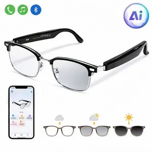 AI Smart Translation Glasses with Bluetooth Audio, No Camera·Photochromic Polarized Lenses, Built-in Speakers & Mic, Blue Light Filter Lenses, Wireless Wearable Design, Multi-Language AI Translation Support (Up to 160 via App)