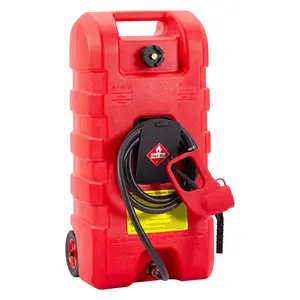 Brand 16 Gallon Heavy-Duty Portable Fuel Caddy with Manual Transfer Pump 10FT Hose Leak-Proof Design & Casters for Lawn Mowers Tractors Boats Snow Blowers