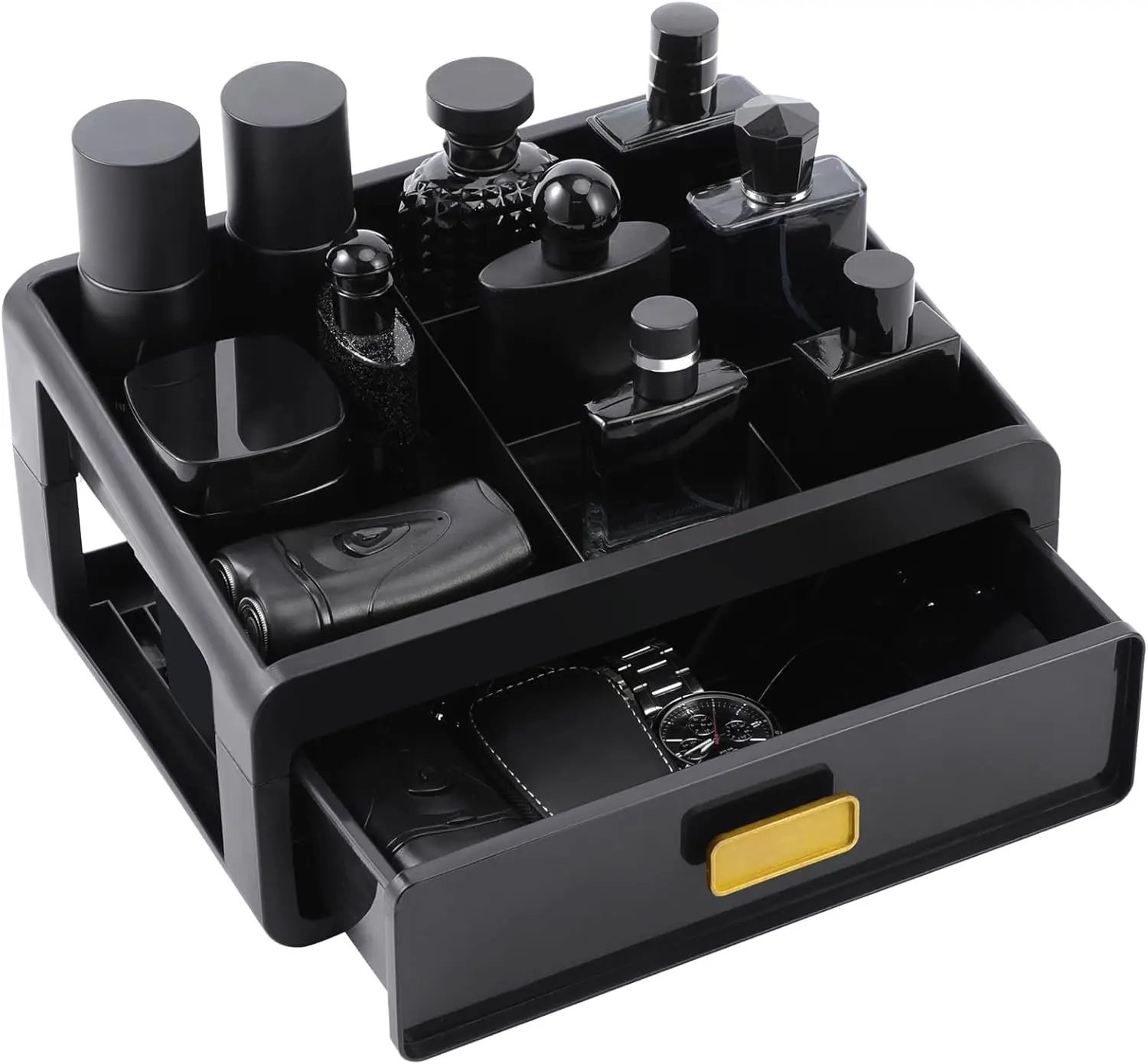 Black Men's Cologne Organizer - Home Bathroom Sink Counter/Dresser Storage Stand, Drawer Perfume Display Holder, Men's Gift