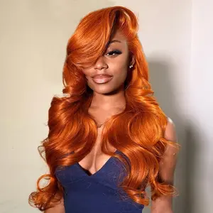 Ginger Orange Body Wave Lace Frontal Wigs Human Hair Pre Plucked 13x4 HD Transparent Lace Front Wigs Ginger Wig Human Hair 180% Density Pre Plucked With Baby Hair Orange Colored Wig For Woman