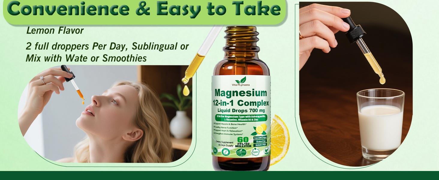 12-in-1 Magnesium Complex Liquid Drops, Chelated Magnesium Citrate Glycinate Taurate Malate Aspartate w. Ashwagandha Theanine D3 & Zinc for Relaxation Sleep Immune Health & Muscle FunctionWomen Men 12-in-1 Magnesium Complex Liquid Drops, Chelated Magnesium Citrate Glycinate Taurate Malate Aspartate w. Ashwagandha Theanine D3 & Zinc for Relaxation Sleep Immune Health & Muscle FunctionWomen Men