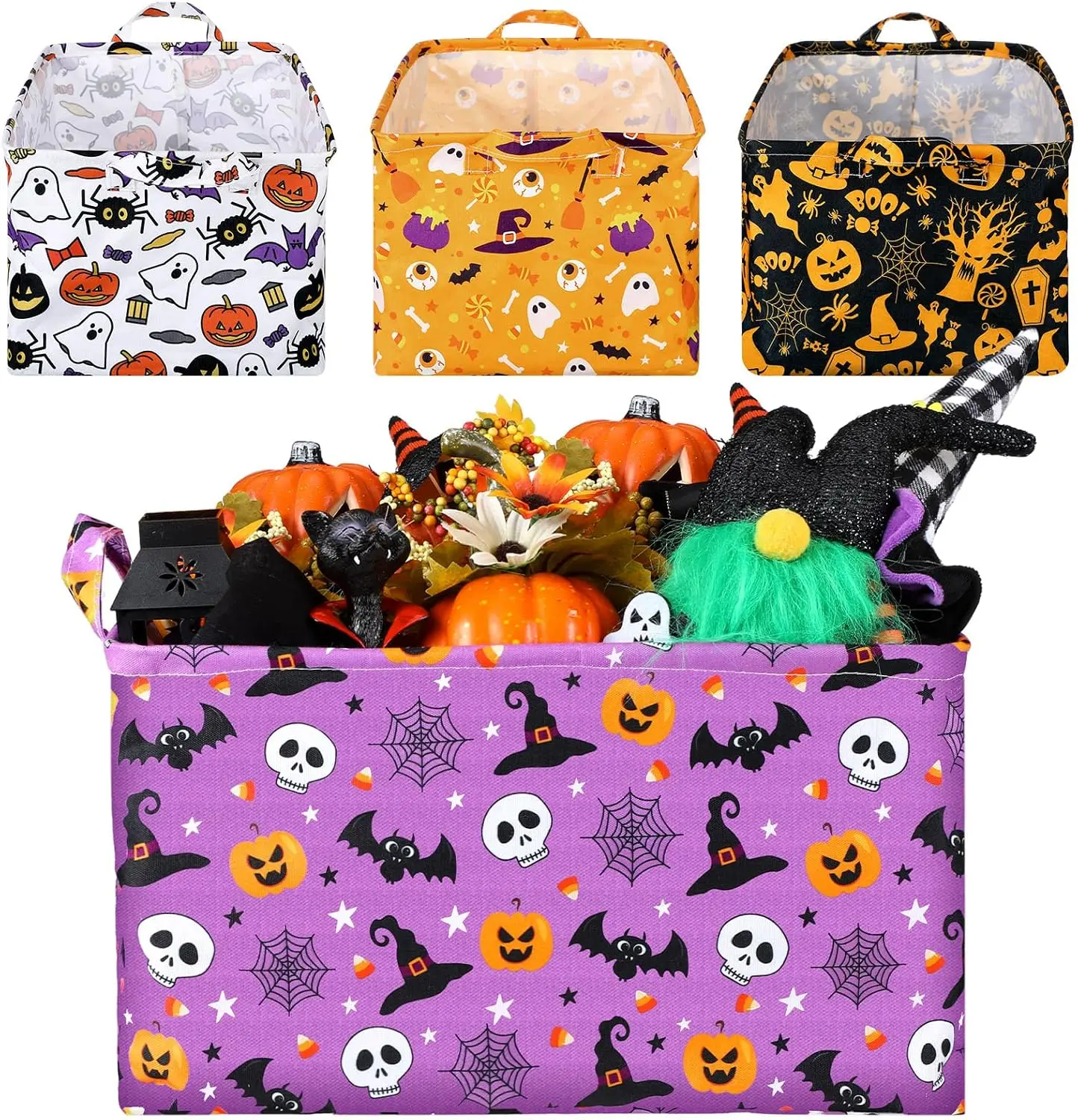Halloween Large Boo Basket with Handles, Collapsible Bulk Storage Basket for Trick or Treat Gifts, Shelf Organizer, Laundry Bin, Home Decor