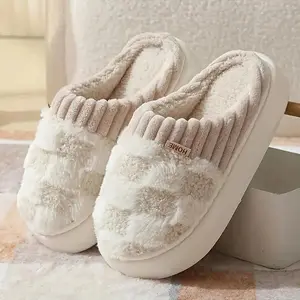 Cute Fluffy Cotton Slippers for Women, Anti-Slip Cashmere Lined Warm Indoor House Slippers, Soft Cotton Mop Monthly Slippers for Home