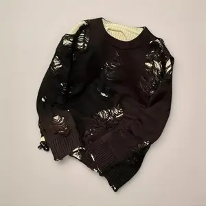 Men's American Commercial Street Fake Two Piece Tear Sweater Autumn/Winter Design Sense Ethnic Minority Full Match Casual Style Knitted Jacket