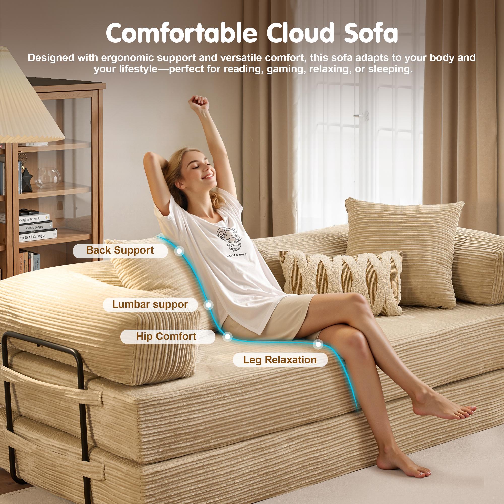 [March Limited-Time Sale]OOSWIFT 5-in-1 Folding 81" Cloud Floor Sofa Bed High-Quality Convertible Comfy Corduroy Fabric, Premium Sponge Padding, Multi-Functional Floor Sofa & Mattress for Living Room Upholstered Soft Couch,Christmas gift