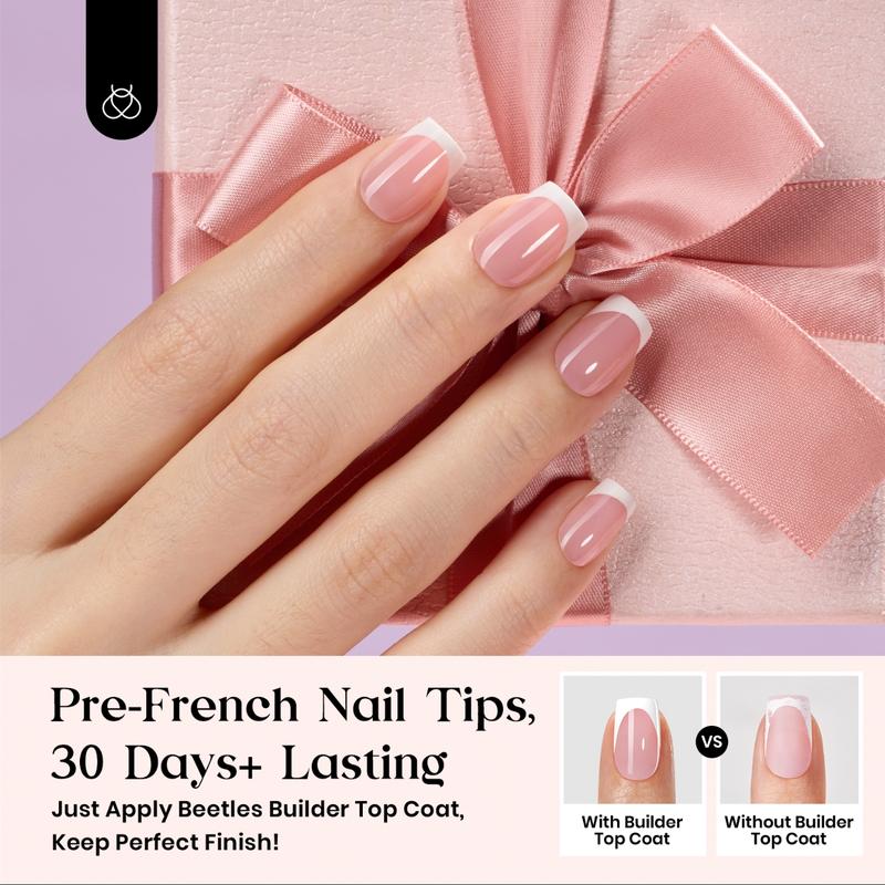 Beetles X Press On Nails Kit Short Square French Tip with 150Pcs Pink Tips Glue Remover Top Coat & Nail Lamp for Flawless DIY Nails