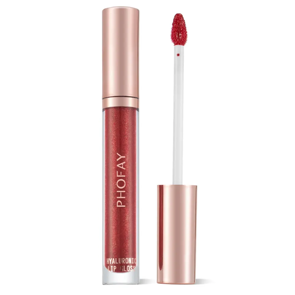 PHOFAY Hyaluronic Lip Gloss, Red Shimmer Plumping Lip Gloss for Hydrated Glass Lips, High Shine Non-Sticky Long-Lasting Lip Makeup
