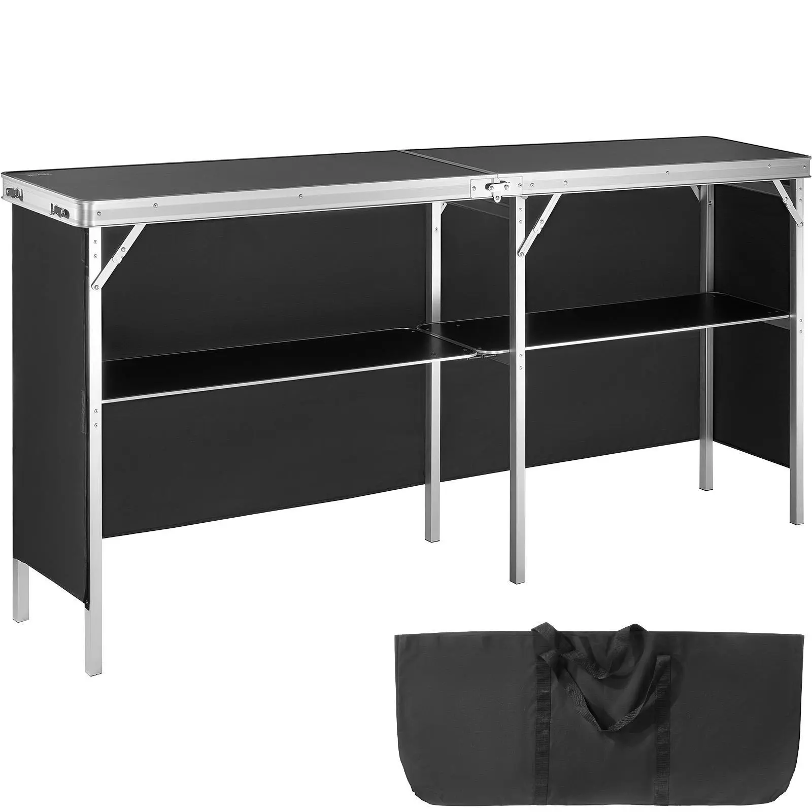【SummerFinds】VEVOR Foldable Lightweight Extra Long Portable Bar Table - Stable Teaching Tradeshow Podium Table, Indoor/Outdoor Use, Includes Carrying Case, Storage Shelf, Black Skirt, 77.95"x15.16"x34.65"