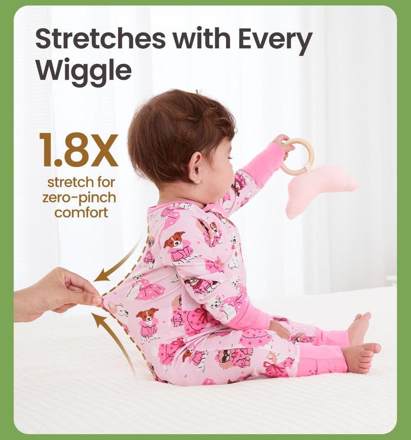PatPat Bamboo Ultra-Stretchy Baby Zip-Up Pajamas – 3X Extended Growth Fit (0-24M), 8% Spandex for All-Day Comfort | Scratch-Free Sleeves, Adjustable Feet & Non-Slip Soles | Cute Prints