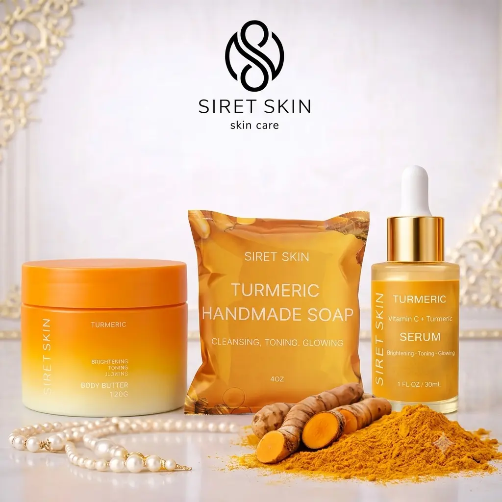 Siret Skin Cosmetics Tumeric Set 3pcs - Body Butter Cream, Serum Vitamin, Soap Handmade | Worldcashop Usa