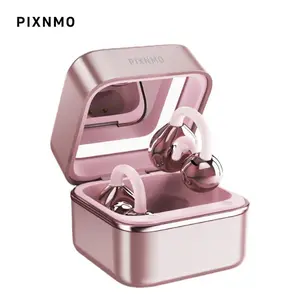 PIXNMO Stylish Clip-On Wireless Headphones with Bluetooth 6.0, Built-In Makeup Mirror & Fill Light, Hi-Definition Sound, Low-Power Stable Connection, AudioEarbuds for Music & Phone Calls,  Gift for Girls