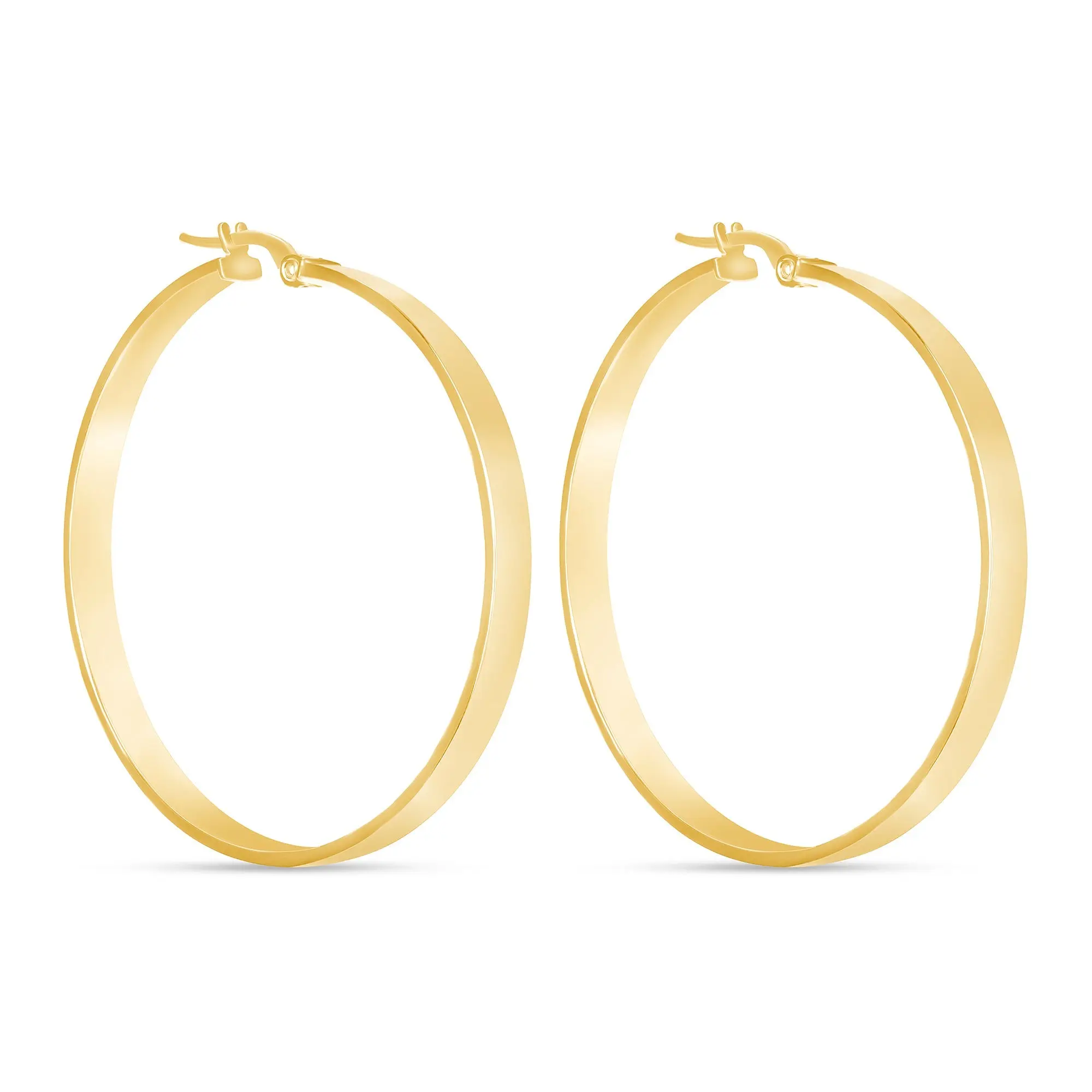 14K Gold Large Flat Tube Hoop Earrings