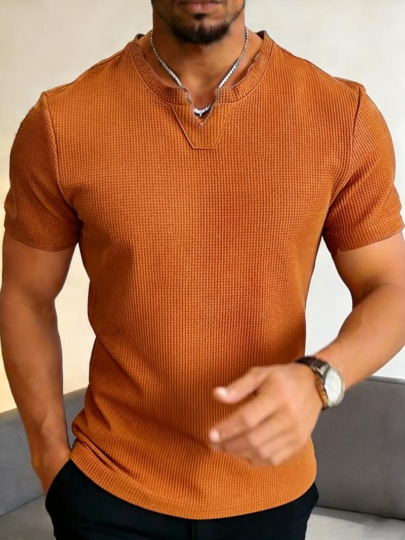 Men's casual henley short-sleeve T-shirt, soft and comfortable top, suitable for everyday casual wear, going out, and sports, perfect for a relaxed summer street style.