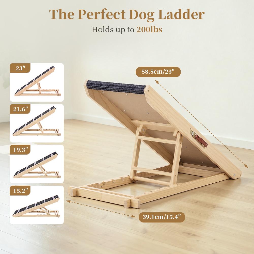 PetCozife Extra Wide Dog Ramp, Folding Wooden Pet Ramp for Bed, with 23" Long Ramp, Adjustable from 15.2" to 23", Adjustable Dog Ramp for Small, Large, Old Dogs & Cats, Suitable for Couch, Sofa, Car, Portable Stable Dog Pet Steps, Supports Up to 200lbs PetCozife Extra Wide Dog Ramp, Folding Wooden Pet Ramp for Bed, with 23" Long Ramp, Adjustable from 15.2" to 23", Adjustable Dog Ramp for Small, Large, Old Dogs & Cats, Suitable for Couch, Sofa, Car, Portable Stable Dog Pet Steps, Supports Up to 200lbs