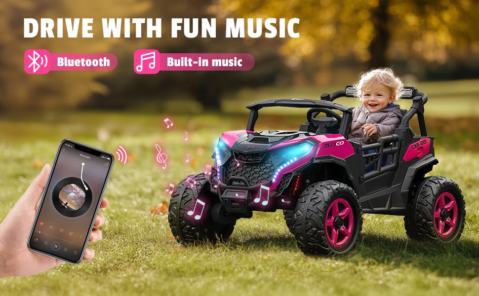 ANPABO 24V 2-Seater Kids Ride-On Truck 4WD/2WD Remote Control Rainbow LED Lights Bluetooth 4 X 200W Engines EVA Tires High Chassis Safety Toddler Music Player