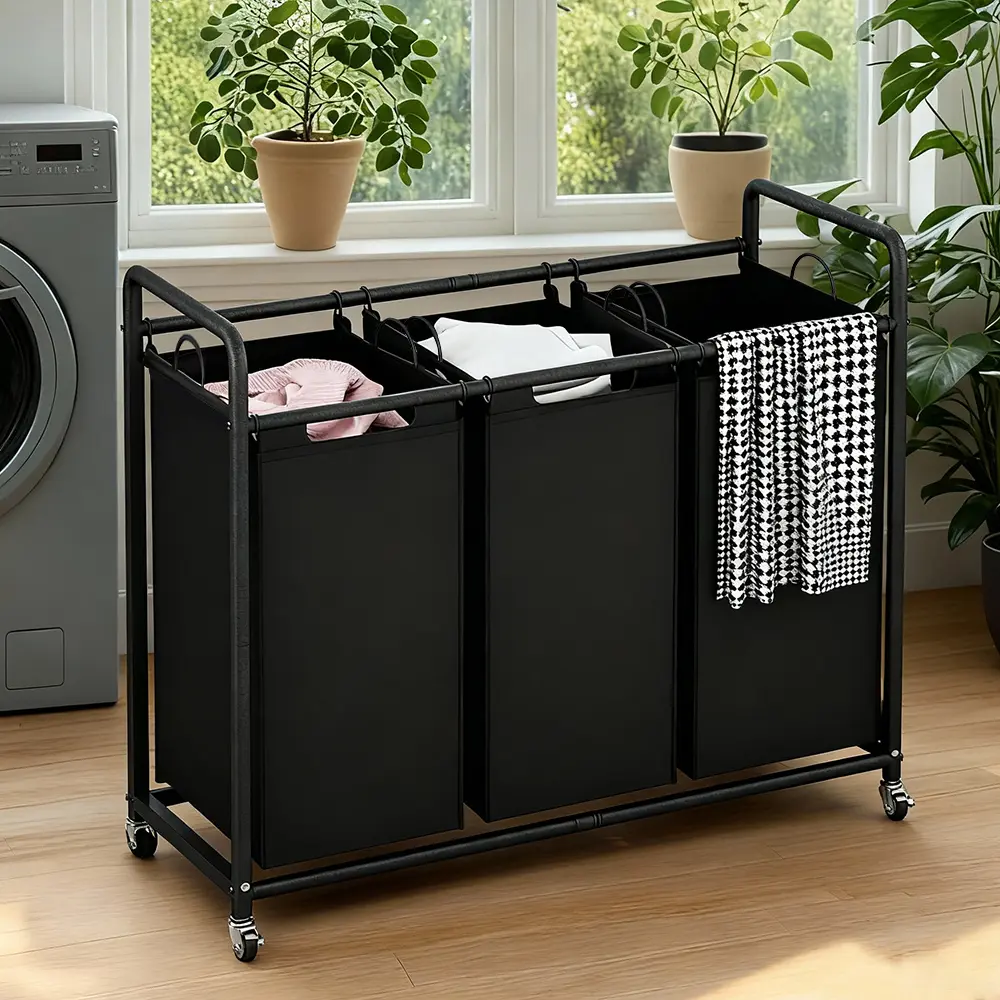 3-Bags Laundry Basket 240L with Heavy-Duty Lockable Wheels and Removable Storage Bag, Suitable for Bedrooms, Living Rooms, and Laundry Rooms - Sturdy and Durable Fabric Storage Box, Laundry Basket, Storage Bucket Summer Sale Deals