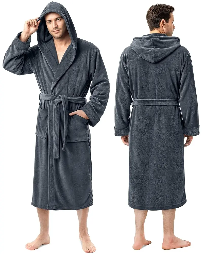 NY Threads Men's Classic Hooded Coral Fleece Bathrobe, Soft Plush Loungewear Robe with Pockets, Waist Belt, and Larger Size Fit - Relaxing Gifts for Men, Fluffy, Stylish, Mens Gifts, Father's Day, Shade, Menswear, Gifts For Him