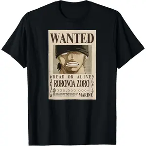 Men's Short Sleeve Top Classic One Piece Anime Roronoa Zoro Wanted Poster T-Shirt