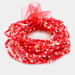 25PCS - Seed Beaded Stretch Bracelets Red