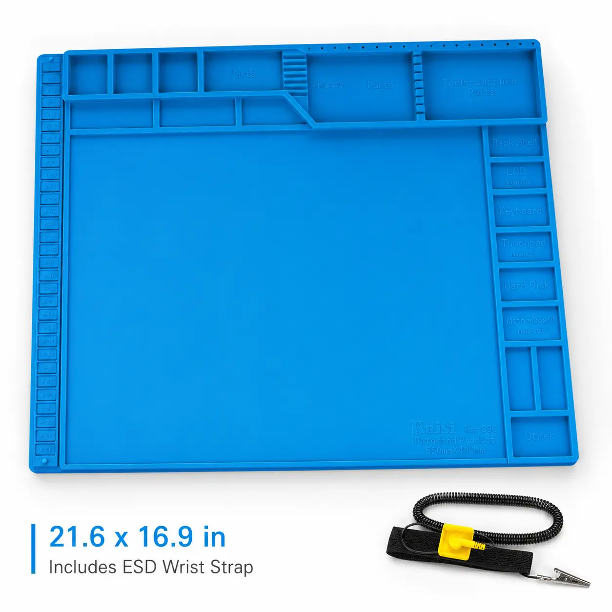 Kaisi Large Soldering Mat Heat Resistant,Silicone work mat,Magnetic solder mat,Electronic Solder Pad with Anti Static Wrist Strap for Soldering Station,Phone,Laptop,Tablet,Watch Repair