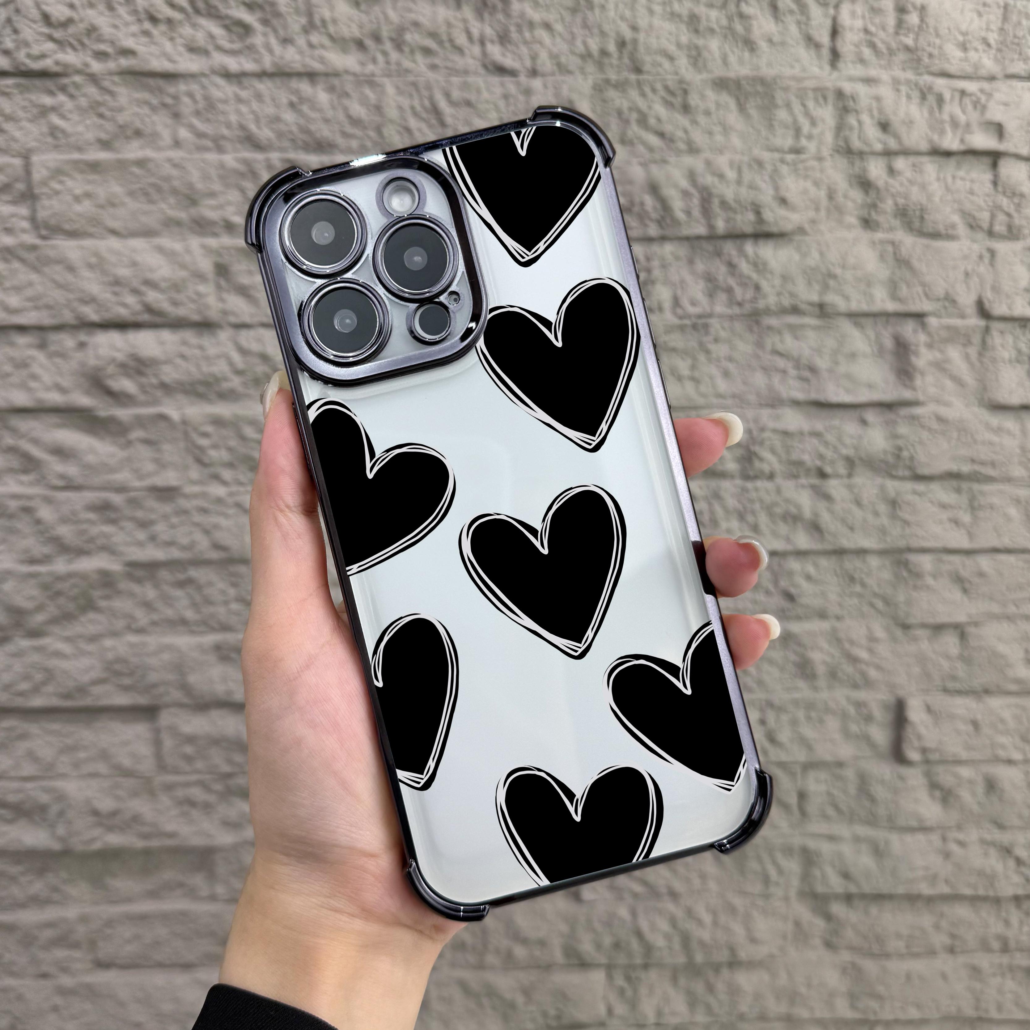 Luxury Love Heart Pattern Case for iPhone Samsung Galaxy 17Pro Max Air 16 15Plus 14 13 12 11 XR XS S25 S24 S23 S22 Cases Simple Heart Drawing Pattern All Seasons Durable Bumper, Protection Durable Phone case for Girl, Protective Silicone Cover. JY32