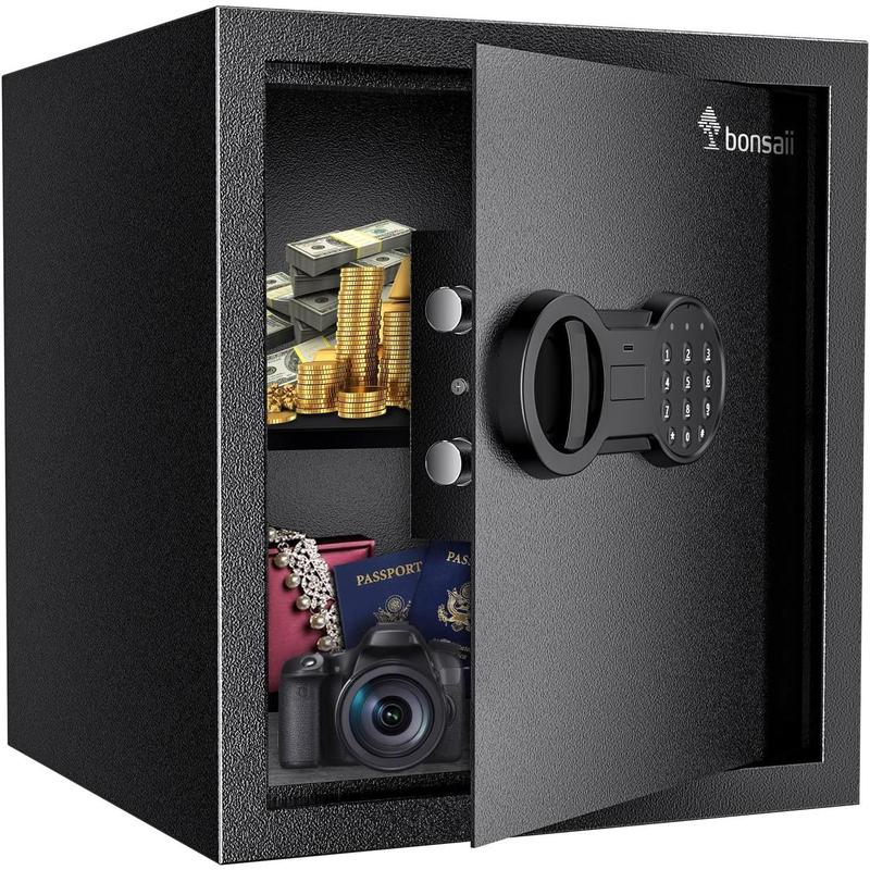Bonsaii Safe for Home,0.18-1.20 Cubic Feet Security Safe with Fireproof Bag,Digital Keypad and Key,Large Safe for Documents&Cash&Jewelry