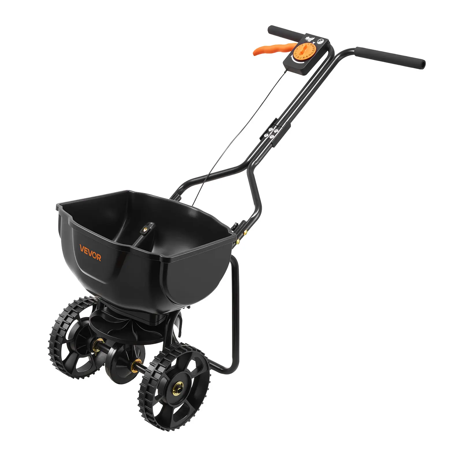 【Summerfinds】VEVOR Walk-Behind Spreader,9.8ft Spreading WidthPush Broadcast Spreader with 10" All-Terrain TiresAdjustable Flow Control15lbs Capacity HopperLawn Spreaders for Fertilizer Seed Small Home Use