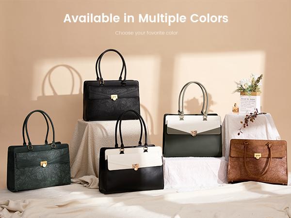 LOVEVOOK Laptop Tote Bag for Women - PU Leather Vintage Work Tote Bag,Waterproof Business Teacher Bag with Large Cup Holder,TikTokShopStockUp