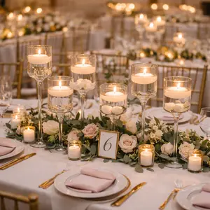 SET OF 12 Glass Cylinder Candle Holders Long Stemmed Tealight Candlestick Holders Wedding Centerpieces 12 14 16 Clear Glass 4 of Each Size