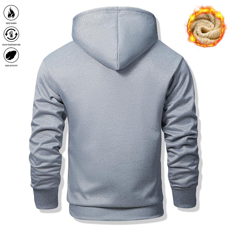 Men's casual hooded sweatshirt, fleece-lined and thick for warmth, suitable for casual wear and outdoor sports such as fitness and running, men's hooded sweatshirt, men's top