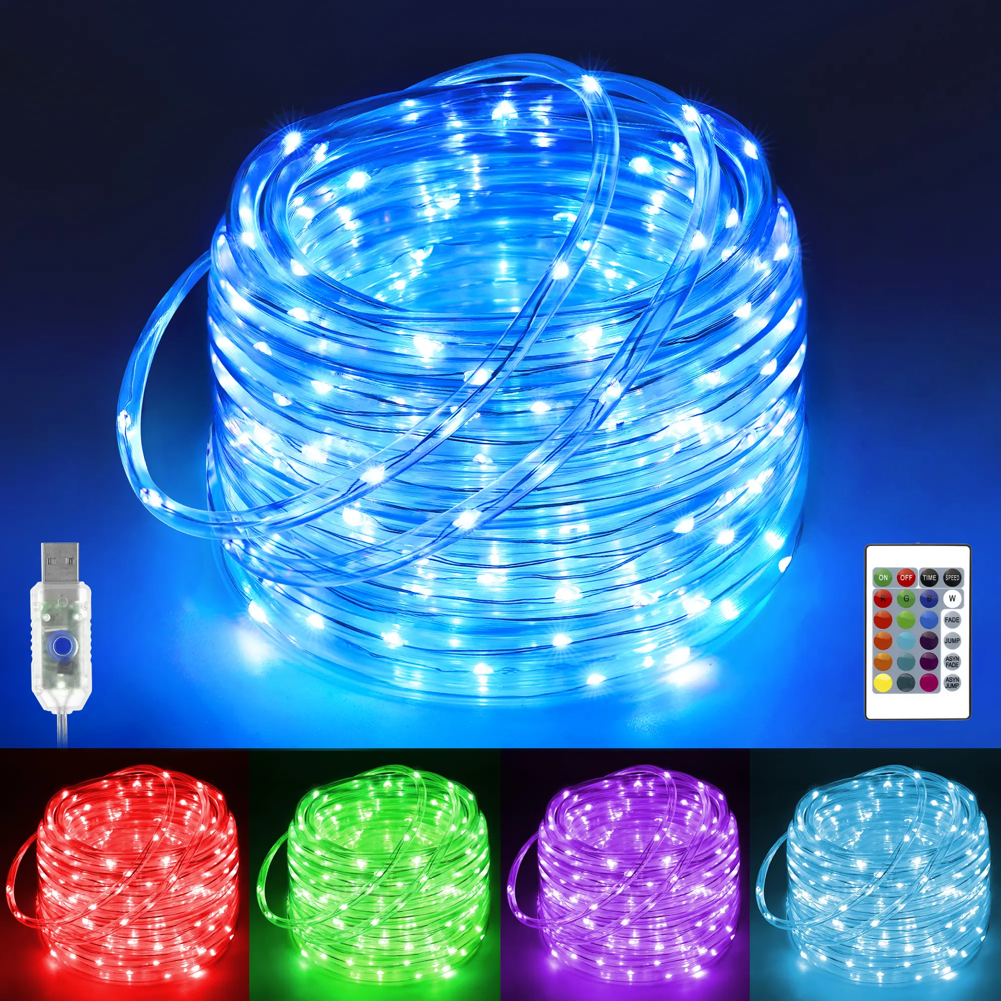 Ollny 33FT Rope Lights Outdoor, 100LED String Lights Waterproof with Remote,16 Changing USB Fairy Lights for Bedroom Patio Yard Indoor Wedding Halloween Christmas Decorations