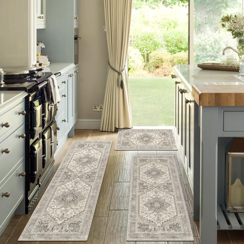 LOKHOM Vintage Kitchen Rug Sets of 3 Soft Non Slip Mats Washable Runner Rugs Farmhouse Rug Vintage Decor Original Family Home Set Bohemian Style 20"x32"+20"x48"+20"x59" Polyester TPR Backing Durable Practical LOKHOM Vintage Kitchen Rug Sets of 3 Soft Non Slip Mats Washable Runner Rugs Farmhouse Rug Vintage Decor Original Family Home Set Bohemian Style 20"x32"+20"x48"+20"x59" Polyester TPR Backing Durable Practical
